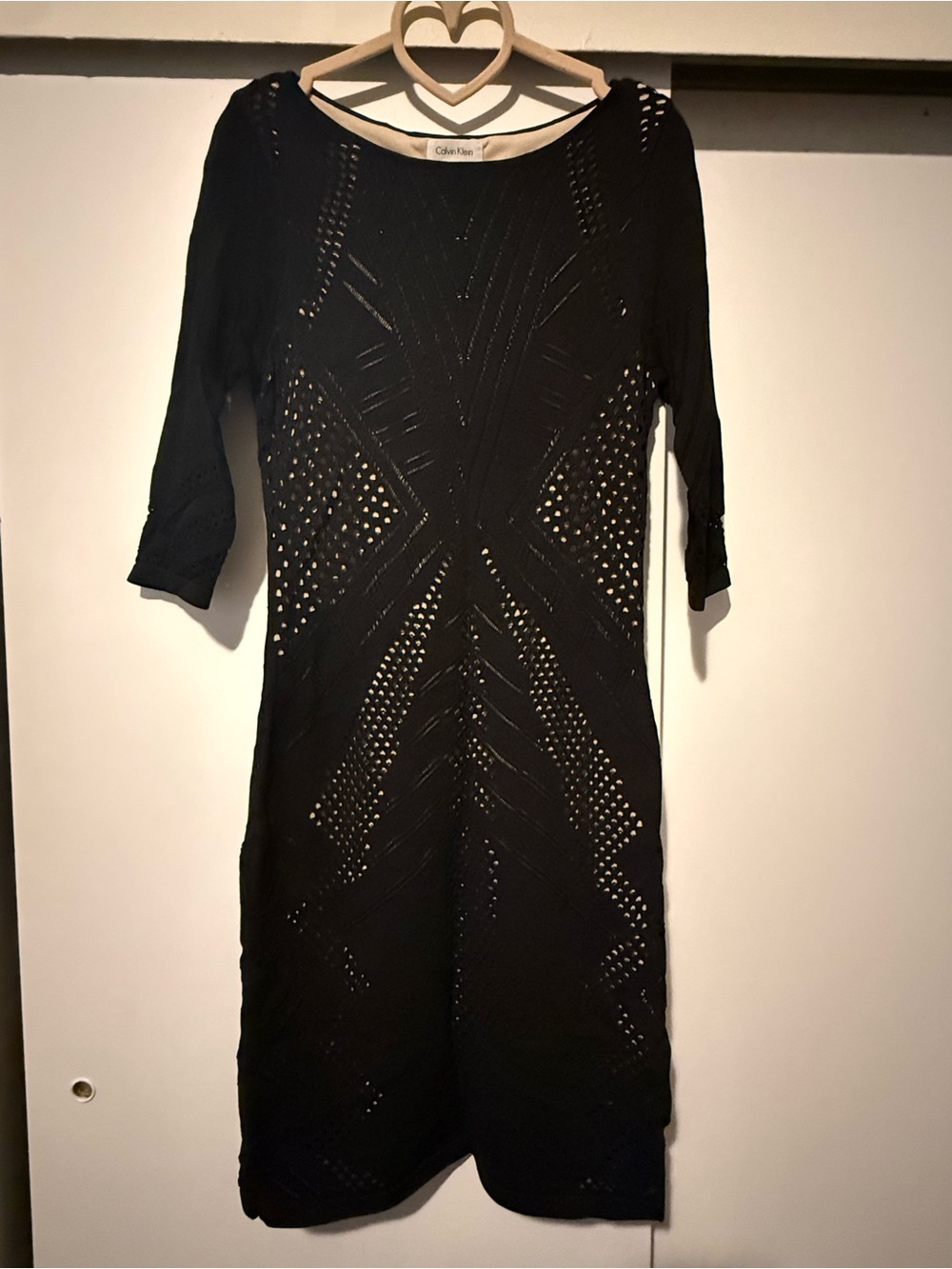 Calvin Klein Black Crochet-Panel Midi Sheath Dress
